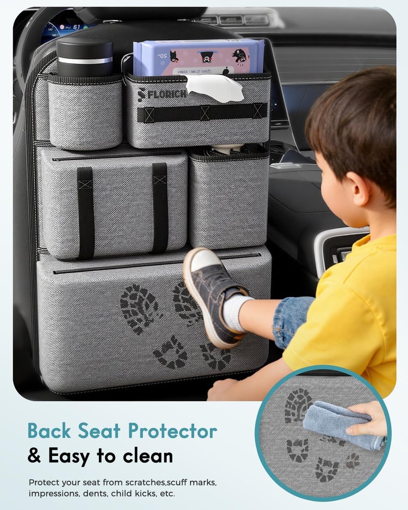 FLORICH PU-Coated Fabric Car Backseat Organizer, Durable Large capaity Seat Back Organizer and Storage with 6 Pocket, Kick Mats Back Seat Protector for Kids Universal Fit - Image 3